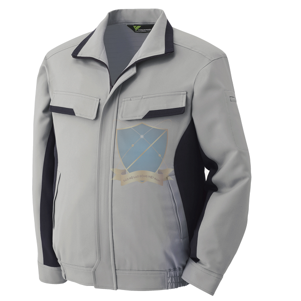 Mẫu áo khoác bảo hộ ghi nhạt phối đen - 02