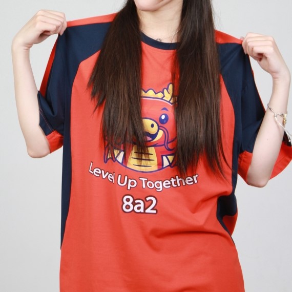 Mẫu Áo Đồng Phục Lớp Màu Đỏ Phối Navy Cổ Tròn