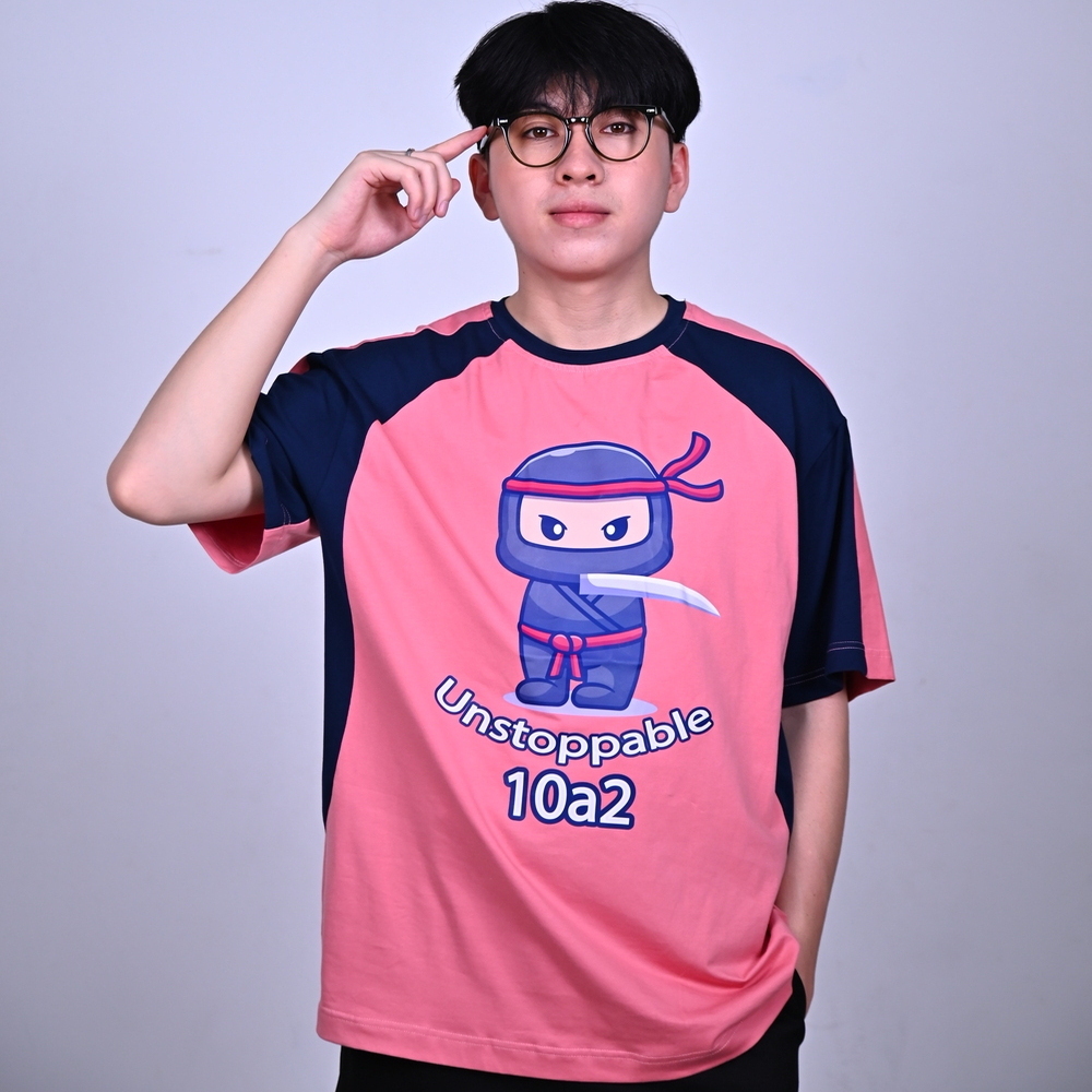 Áo Thun Đồng Phục Lớp Màu Hồng Dâu Phối Navy