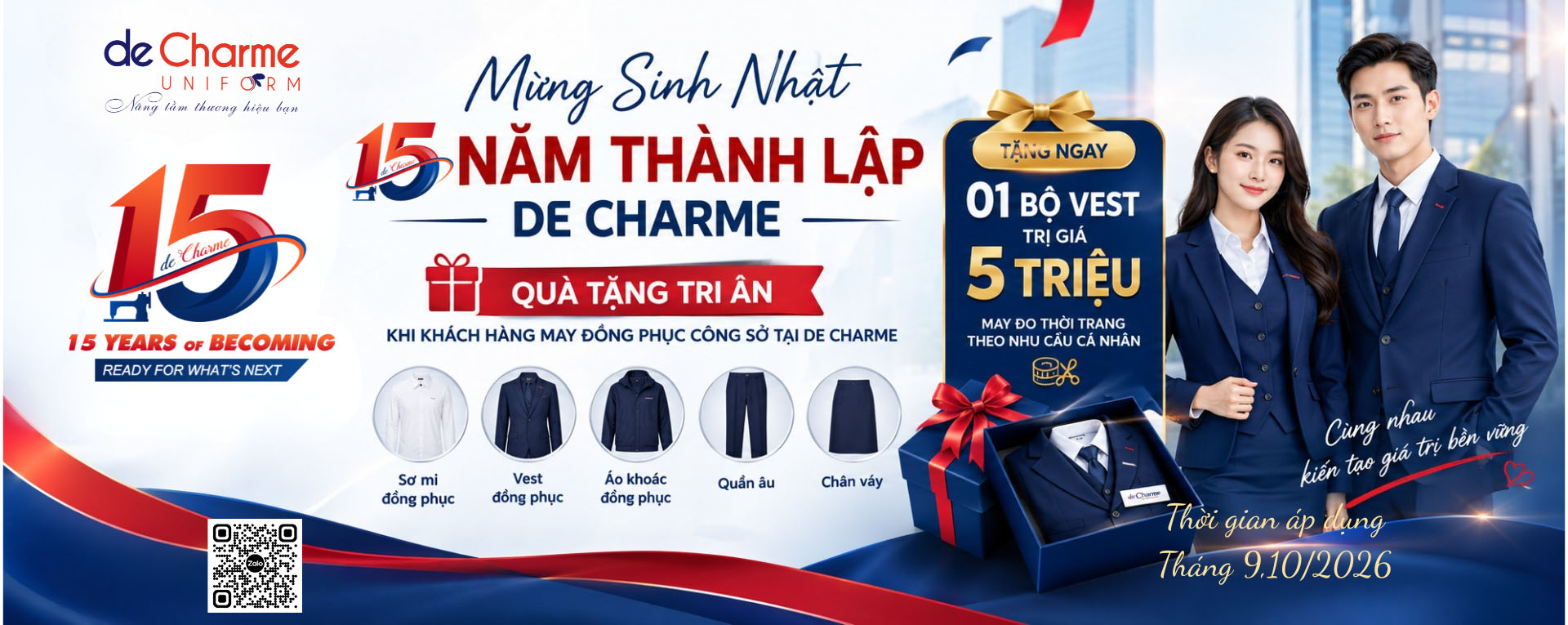 Mừng sinh nhật 15 năm de Charme tặng vest